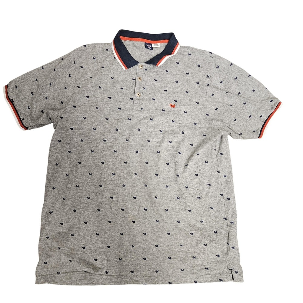 Ferrioni‎ Polo Shirt Mens XL Gray Dog Print Embroidered Scottie 100% Cotton
